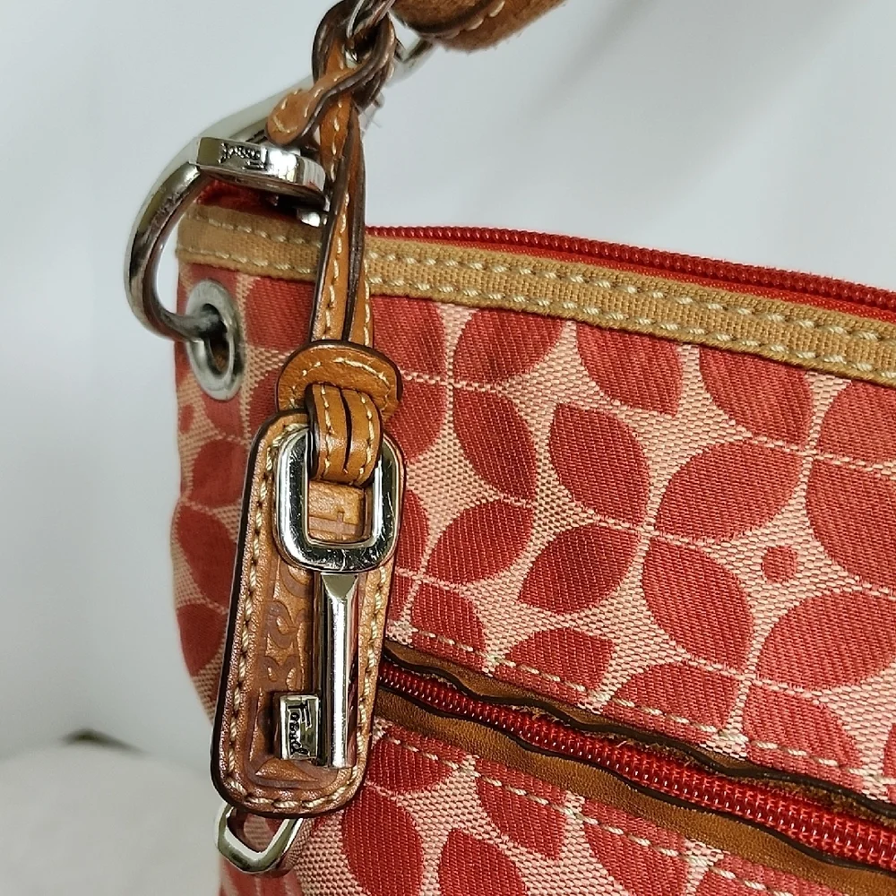 Fossil Orange Patterned Crossbody Bag with Tan Straps